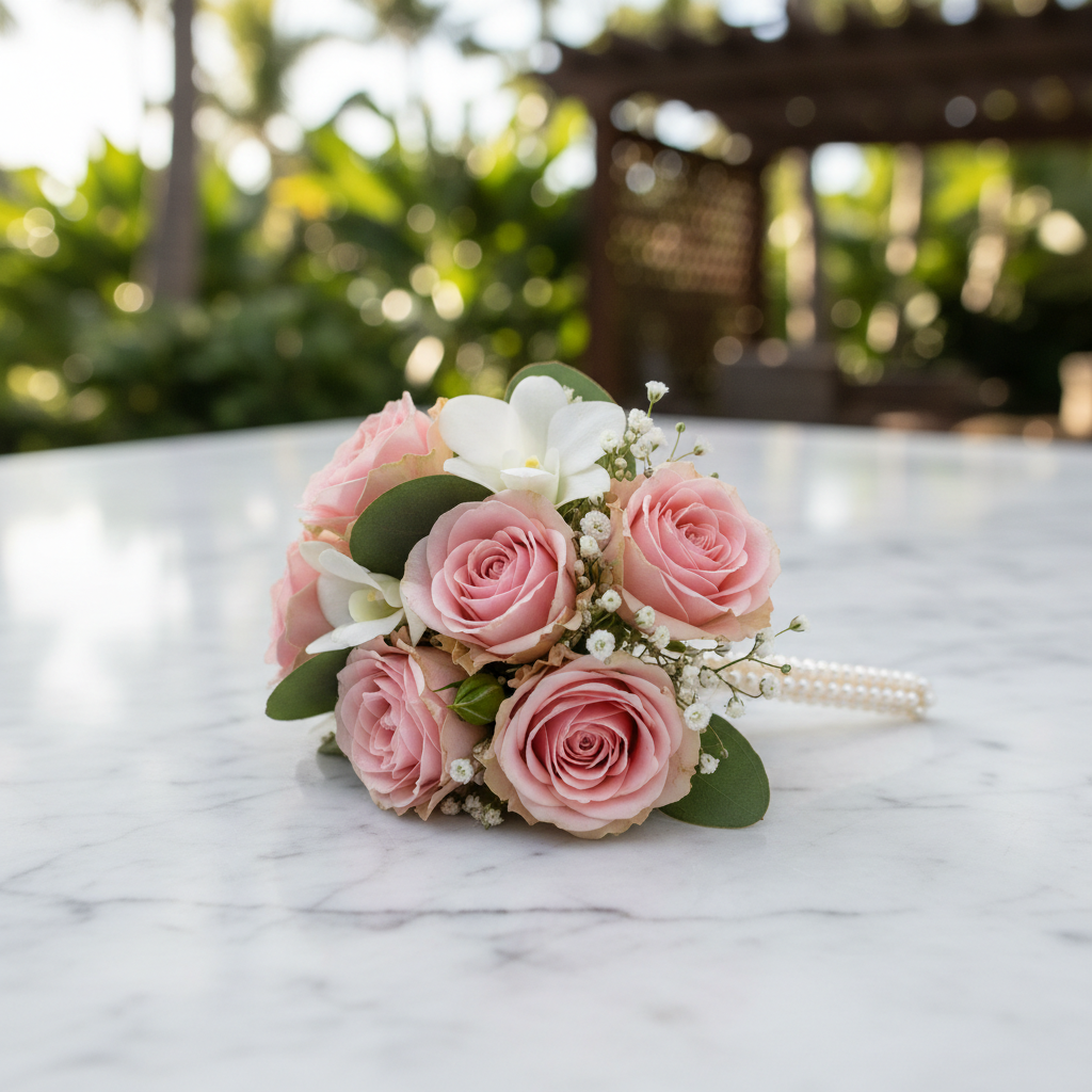 Blush rose wrist corsage